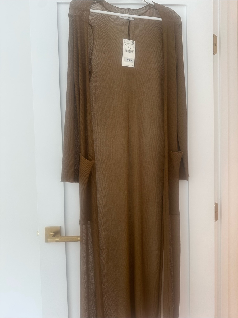 Zara Brown Lightweight Longline Knit cardigan jacket - Picture 8 of 14